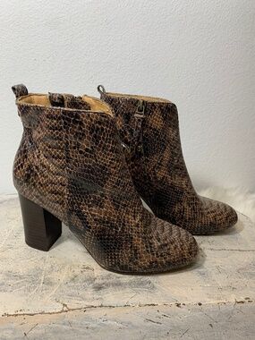 Lucca Lane Avra Snakeskin Ankle Boots Brown Block Heel 7.5